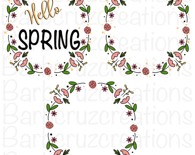 Doodle Flowers Clipart,  Floral Wreath, Roses, Tulips, Doodle Design, Frame, Wreath, Hand drawn, Instant Download, png, sublimation design