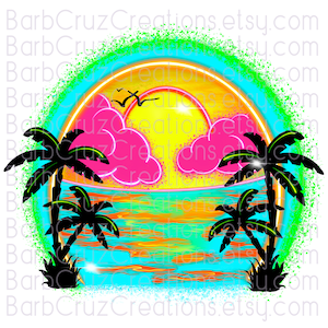 Airbrush png, Tropical, Sunset, Sunrise, Paradise, Beach, Ocean, tropical illustration, png, sublimation design, digital Summer DTF