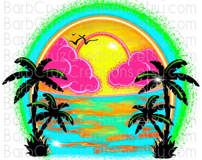 Tropical, Sunset, Sunrise, Paradise, Airbrush, Beach, Ocean, tropical illustration,png, sublimation design, digital download, Summer