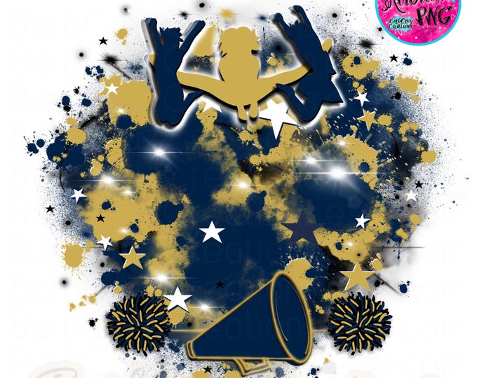 Cheerleader, designs, Cheer Shirt png, Cheer Team shirt, Sports Team Airbrush, Airbrush, Cheer Airbrush, Sublimation Design, gold, navy blue