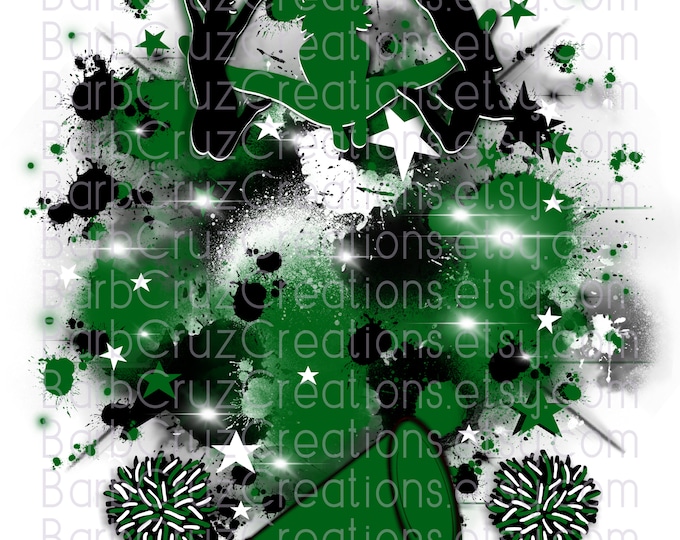 Cheer, Airbrush png, Cheerleader, Cheer Shirt png, Team shirt, Sports Team, Cheer Airbrush, Sublimation Design, green, black, Hip Hop, Stars