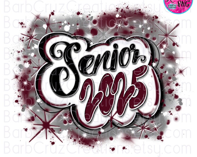 Airbrush png, Senior 2025, High School, Class of 2025, Graduate, Sublimation Digital, Graffiti design, jpg, 12th grade, redish purple, white
