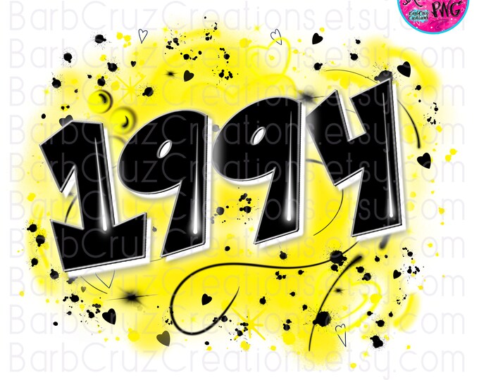 airbrush png, Yellow, Airbrush Spray Paint, Splatter paint, established, est., 1994, birthday, anniversary, reunion, marriage, 90s retro png