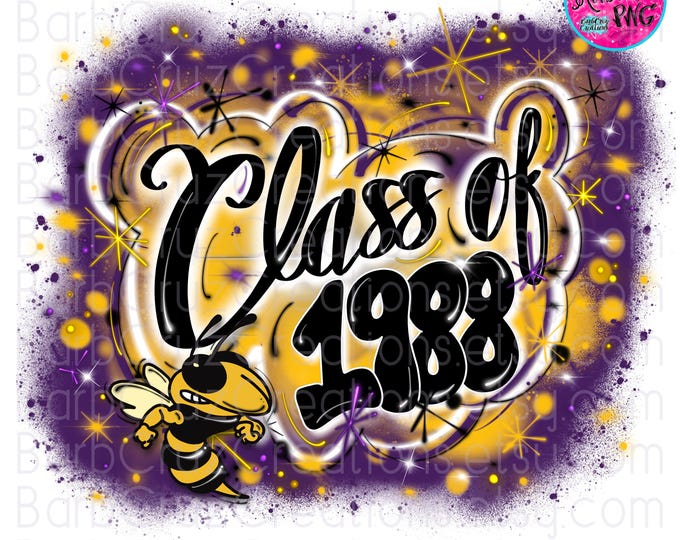 Airbrush png, Class of 1988 Purple & Yellow, yellow jacket Sublimation Design, hornet, Graffiti, png, Graduate, High School Reunion, senior