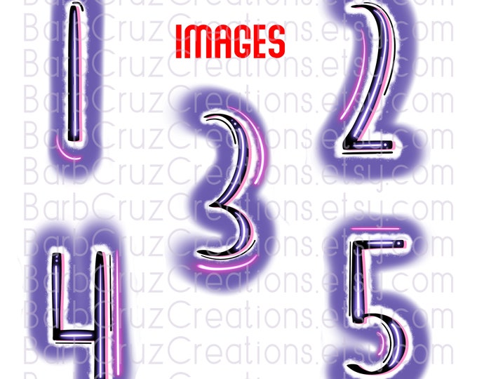 Airbrush, Numbers, 1-5, Pink, Purple, Airbrush Fonts, Sublimation Designs, Digital Downloads, png, clipart, Waterslides, Heat Transfer
