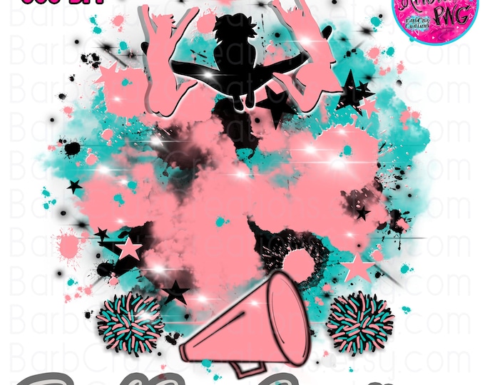 Cheerleader Airbrush Design, Pink Mint Team Shirt (PNG) Digital Download, Cheer, Sports, Airbrush PNG, Sublimation Design, mint, Star Bursts