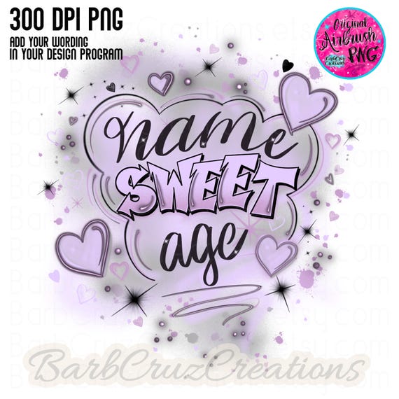 Sweet 16 Purple Airbrush PNG Digital Download, Sixteen Bday