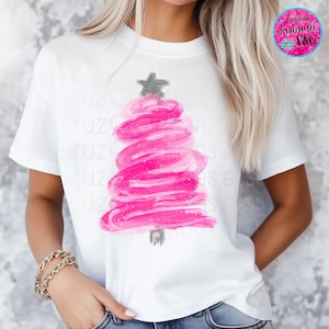 Boho rétro, coup de pinceau rose png dessinés à la main, joyeux Noël vintage, arbres roses, vacances, chemise personnalisée, sublimation, DTF, DTG