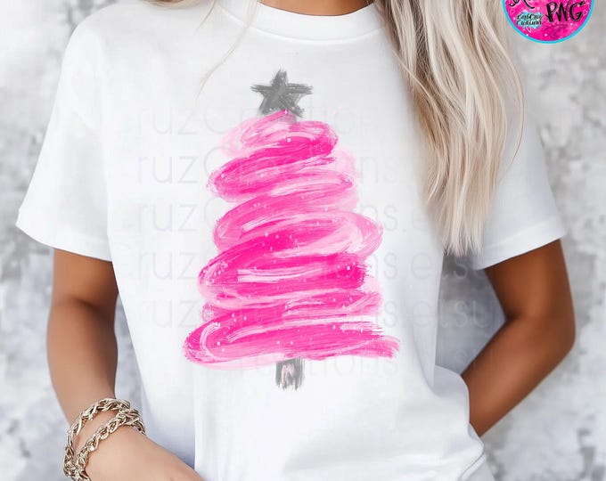 Retro Boho, Pink Brush Stroke Hand Drawn Christmas png, Vintage Merry Christmas, Pink Trees, Holidays, Custom Shirt, Sublimation, DTF, DTG
