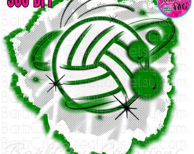 Volleyball, Airbrush, Sports, png, Sublimation Design, Instant Downloads, Airbrush Downloads, Digital Downloads, DTF,  Team, Game Day, green