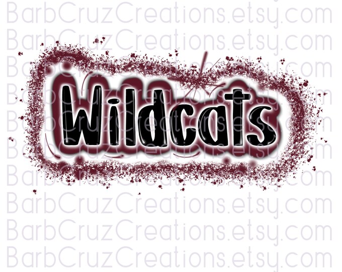 Airbrush png, sports graffiti art, trendy, Wildcats, deep red,  black, team spirit, clipart, popular, sublimation designs, shirt transfer