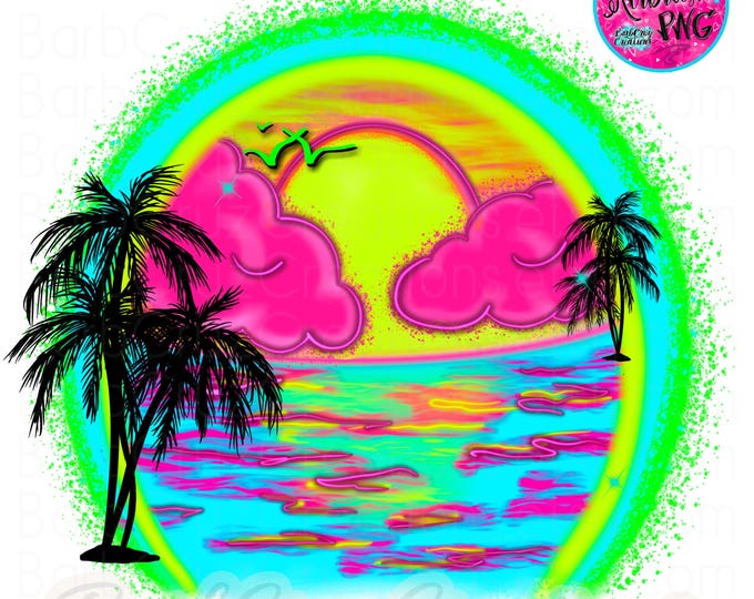 Airbrush png, Crush, Tropical, Sunset, Sunrise, Paradise, Beach, Ocean, tropical illustration, sublimation design, Summer, DTF, Palm Trees