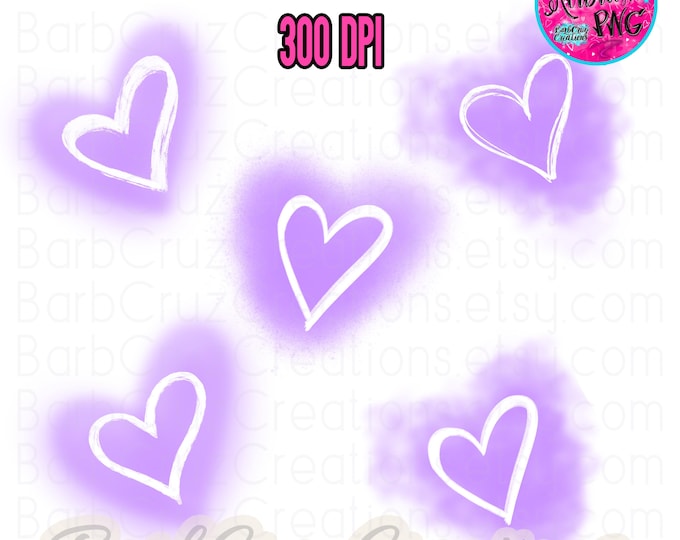 Light Purple Airbrush Background White Hearts PNG Digital Download, 80s baby, 90's style, sublimation designs Bundle of hearts Graffiti png