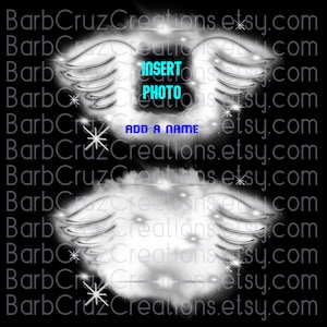 White Airbrush Angel Wings, In Loving Memory of, DTF, Design, png, custom image, RIP, Memorial, Dark Shirts, White Ink Printing image 1