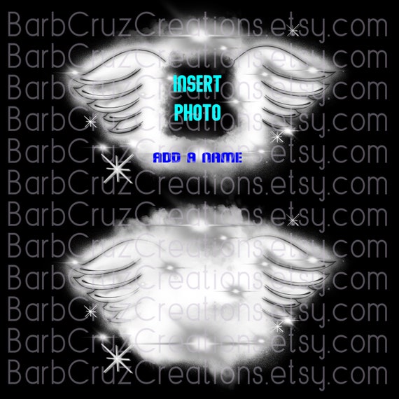 White Airbrush Angel Wings, In Loving Memory of, DTF, Design, png, custom image, RIP, Memorial, Dark Shirts, White Ink Printing