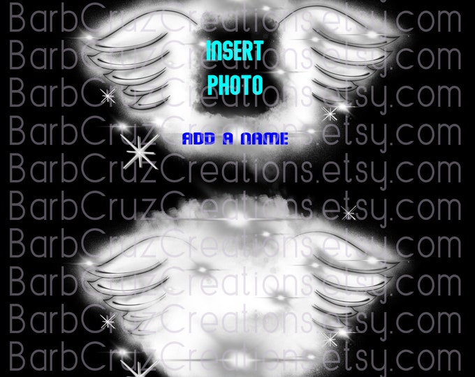 White Airbrush Angel Wings, In Loving Memory of, DTF, Design, png, custom image, RIP, Memorial, Dark Shirts, White Ink Printing