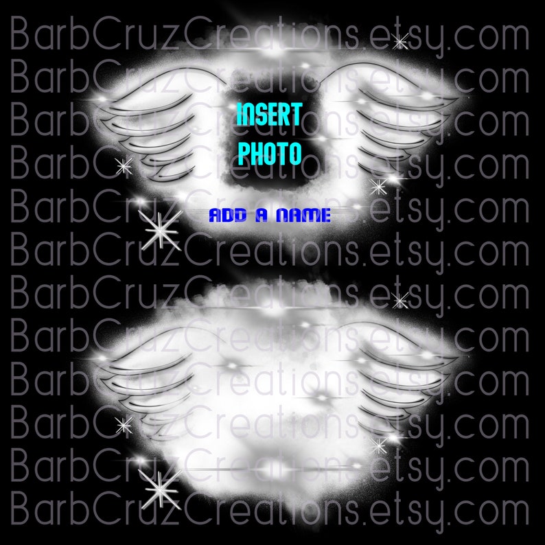 White Airbrush Angel Wings, In Loving Memory of, DTF, Design, png, custom image, RIP, Memorial, Dark Shirts, White Ink Printing image 1