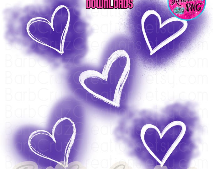 Purple Airbrush Background White Hearts PNG Digital Download, 80s baby, 90's style, sublimation designs Bundle of hearts Graffiti png