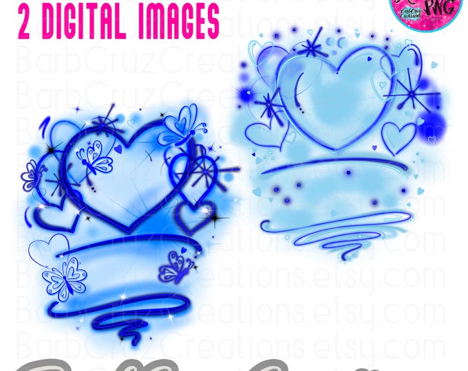 Airbrush png, airbrushed blue hearts sublimation transfer, digital download, 90's girl, love, valentines day, hearts, background, backdrop