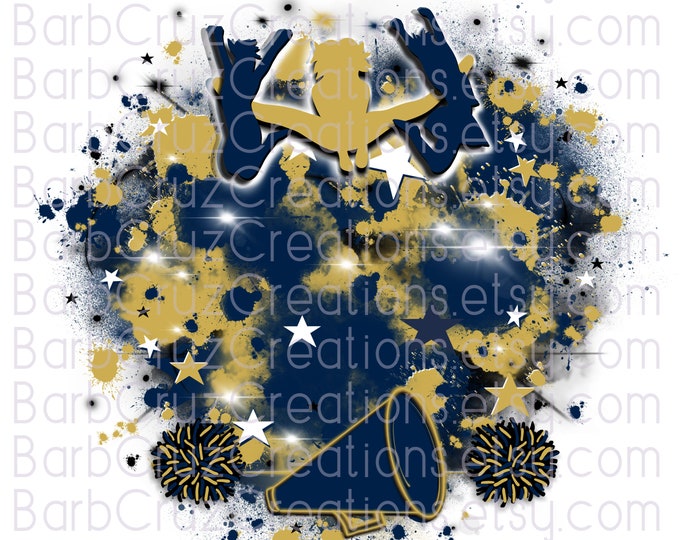 Cheerleader, designs, Cheer Shirt png, Cheer Team shirt, Sports Team Airbrush, Airbrush, Cheer Airbrush, Sublimation Design, gold, navy blue