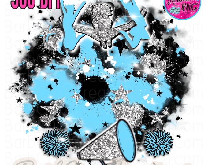 Airbrush png, Cheer, stars, Light Blue, Cheerleader, designs, Shirt, Cheer Team shirt, Sports Team Airbrush, Sublimation, silver glitter