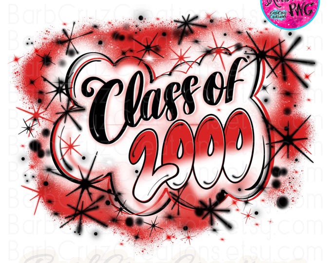 Airbrush png, senior, class of 2000, 2002, Sublimation Designs, Graffiti Art, High School Reunion, College Senior, red, Grad Hip Hop Retro