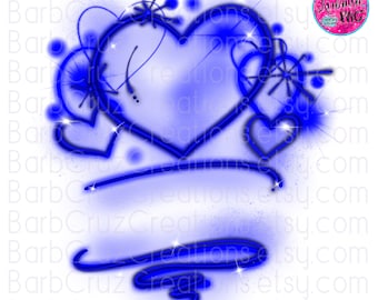 aerografo png, sfondo aerografo png, cuori blu, modello aerografo, trasferimento a sublimazione, digitale, sublimazione, amore, retrò, vintage anni '90