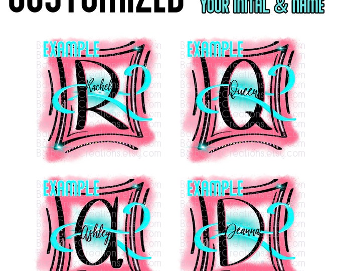 Custom Airbrushed, Personalized Airbrush, Pink, Airbrush frame, Initials, Airbrush Digital Download, Sublimation, Clipart, Airbrush png