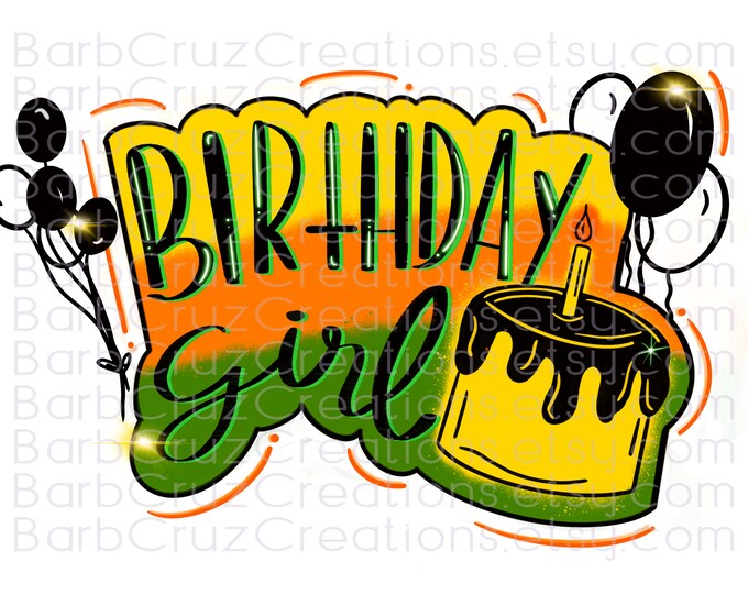 Birthday Girl, Airbrushed Birthday Girl, Airbrush Designs, Sublimation Designs, png, clipart, Digital Downloads, Waterslides, Backgrounds