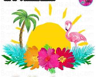 Summer png set, Flamingo, Summer Vibes, Tropical, Beach, Sunset, Sunrise, Palm Trees, Digital Downloads, Sublimation Design, Instant clipart