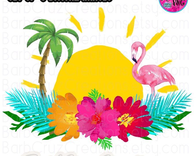 Summer png set, Flamingo, Summer Vibes, Tropical, Beach, Sunset, Sunrise, Palm Trees, Digital Downloads, Sublimation Design, Instant clipart