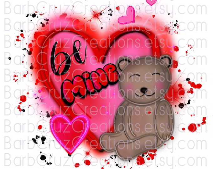 Airbrushed Valentine's Bear PNG, Hearts, XOXO (Digital Download) airbrush png, bear, red hearts, Valentine's Day, Be Mine, sublimation, xoxo