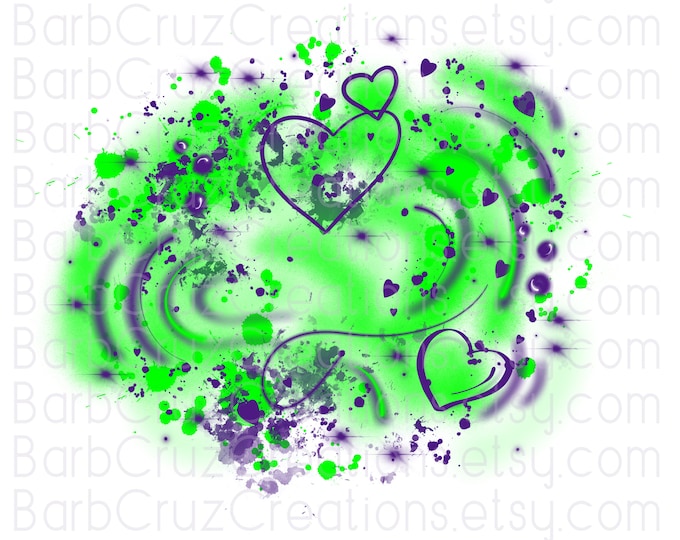 est 1999 / Neon Green hearts / Purple / Splatter paint design / Airbrush / Sublimation Design / png / established / birthday / anniversary