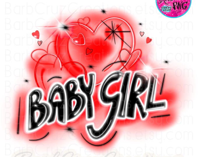 airbrush png, red hearts, graffiti png, baby girl, red airbrush hearts, sublimation transfer, digital download, png, sublimation png, retro