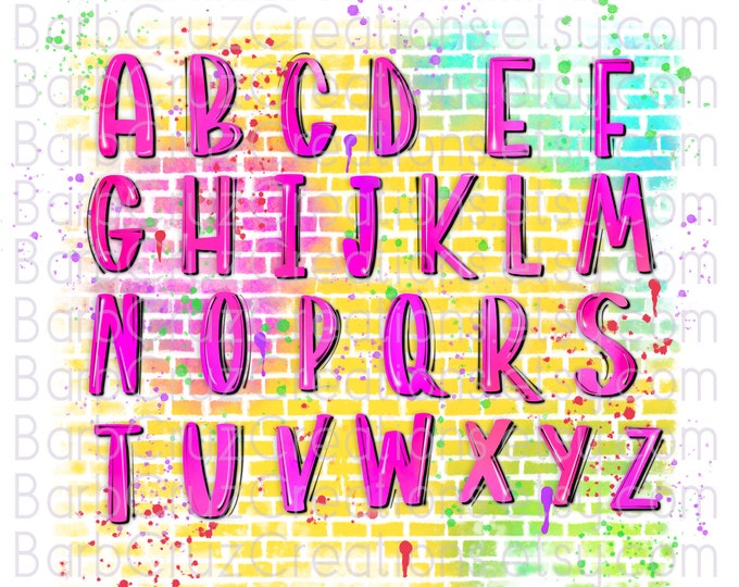 Capital letter, Upper Case Graffiti Letter, Alphabet, Airbrush Clip Art Font, Sublimation Design, Digital Download, zip file, png bundle
