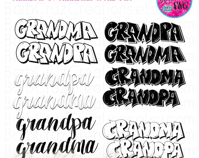 Grandpa, Grandma, Lettering, png, Graffiti words, images, Lettering for Invitations, cards,  Sublimation Design, Add to background, clipart
