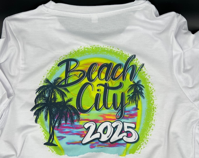Airbrushed T-Shirt, Airbrush Apparel, Beach Designs, Custom Shirt, Personalized Tee, Spray Paint Shirt Design, 90's Old School tee, Graffiti