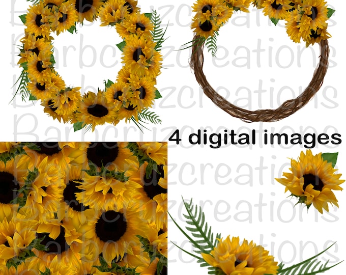Bundle, Sunflowers, Floral Wreath, png, Country, Frame, Clip Art, Sunflower, digital, transparent, png, instant download, sublimation design