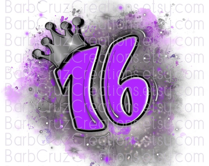 Sweet 16, Sixteen bday, crown, Birthday, Airbrush png, Print Designs, Sublimation Designs, png, clipart, Digital Downloads, purple, Silver