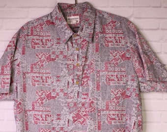 Vintage 70s Hawaiian Pullover Shirt: Floral Geometric Print, Mens XL