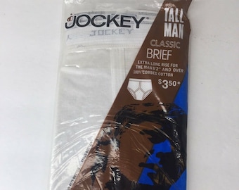 Vintage JOCKEY Tall Man Classic Brief Ropa interior de algodón blanco para hombre 1970 Talla 44