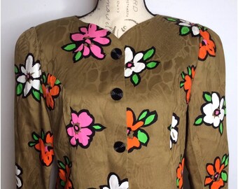 Vintage Anne Crimmins para Umi Colecciones Algodón Floral Mod Impresión Blazer Chaqueta Tamaño 10