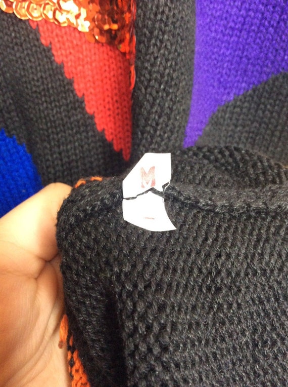 80s Sequin Knit Sweater: Color Block Geometric, O… - image 7