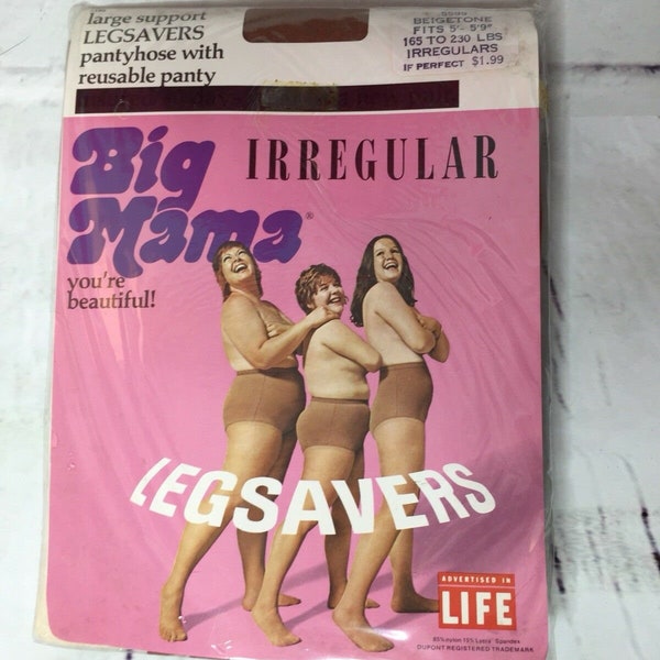 Vintage Big Mama Leg Savers Style 5599 Beigetone Pantyhose Stockings Hosiery & Reusable Panty Large Support Irregular