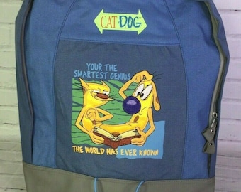 Vintage Nickelodeon Catdog Catdog Perro Dibujos animados Mochila Libro Bolso Azul Gris 90 Niños Licenciado Novelty NUEVO Dead Stock