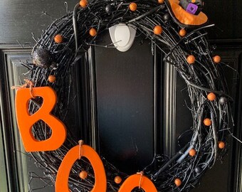 BOO Halloween Wreath | Halloween Decor | Orange and Black Wreath | Trick or Treat Wreath | BOO | Fall Wreath | Outdoor Wreath | Door Decor