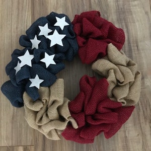 Red Blue Neutral Burlap Wreath | July 4th Wreath | Independence Day Wreath | Summer Wreath Ideas | Front Door Wreaths | Holiday Wreaths image 2