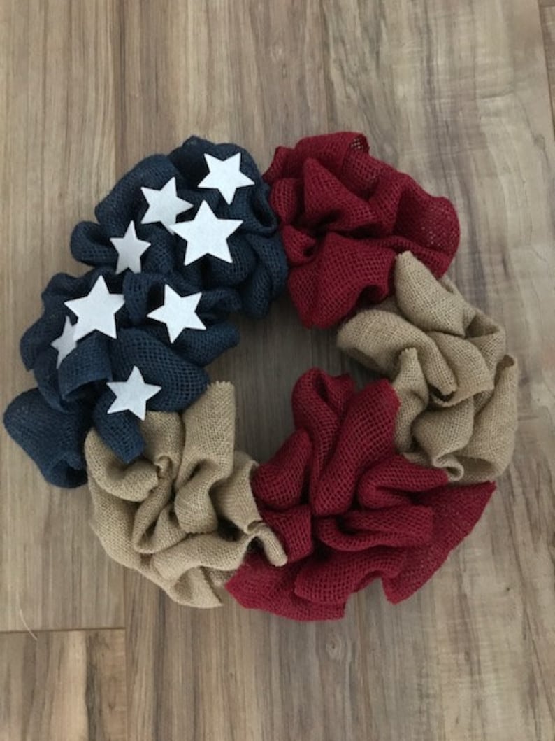 Red Blue Neutral Burlap Wreath | July 4th Wreath | Independence Day Wreath | Summer Wreath Ideas | Front Door Wreaths | Holiday Wreaths image 2