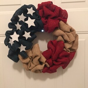 Red Blue Neutral Burlap Wreath | July 4th Wreath | Independence Day Wreath | Summer Wreath Ideas | Front Door Wreaths | Holiday Wreaths image 3