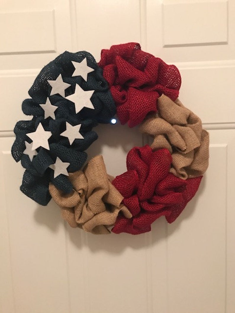 Red Blue Neutral Burlap Wreath | July 4th Wreath | Independence Day Wreath | Summer Wreath Ideas | Front Door Wreaths | Holiday Wreaths image 3